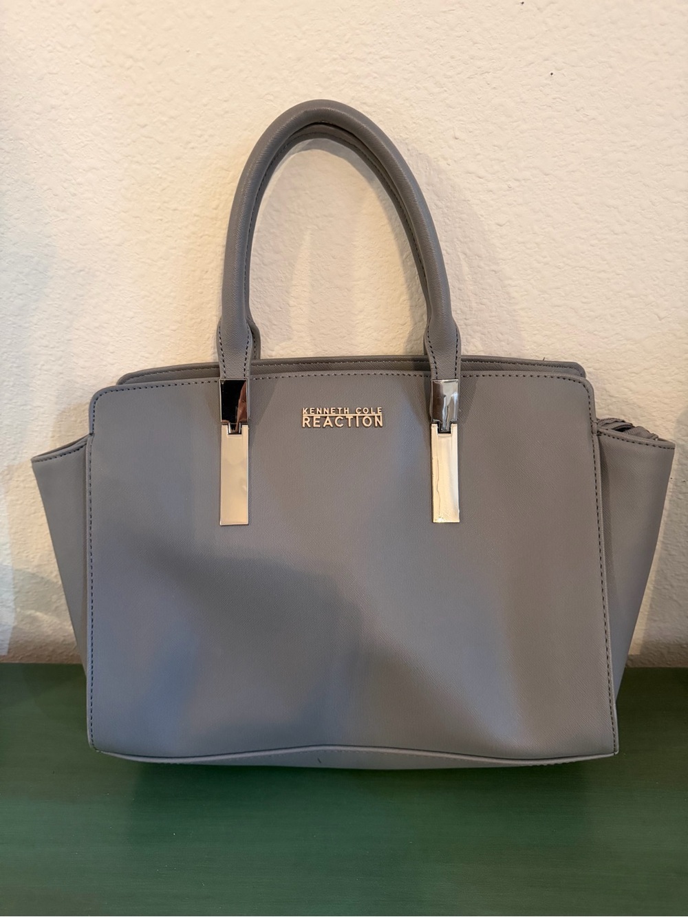 Kenneth Cole Reaction Gray Structured Satchel with Silver Hardware
